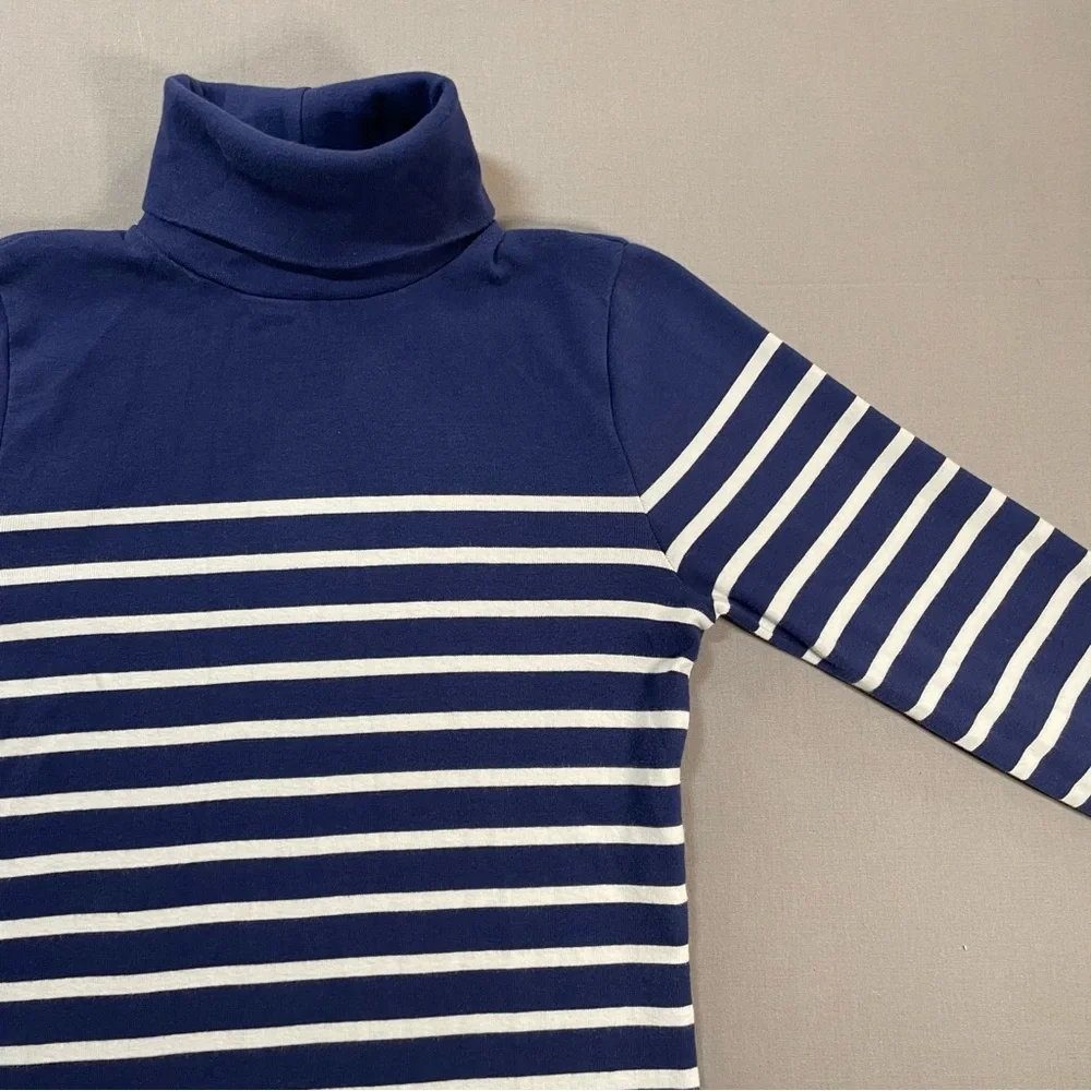 J Crew Perfect-Fit Turtleneck in Stripe, Long Sleeve Cotton Top - Womens Small